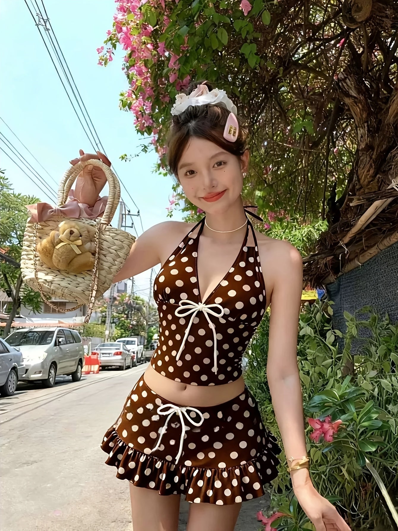 polka dot skirt bikini
