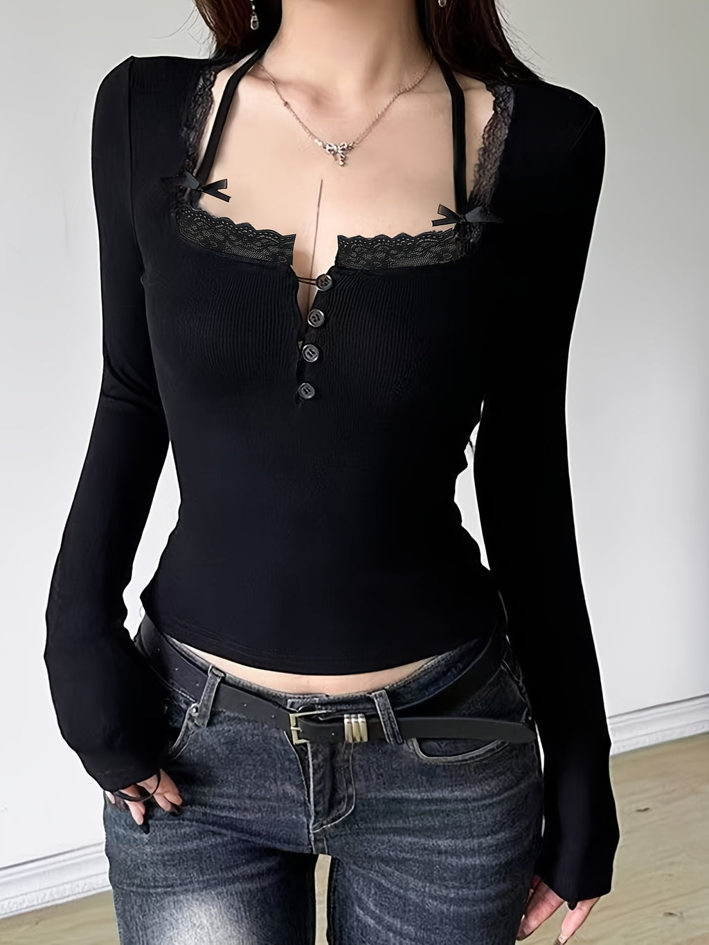 button up bow tie long sleeve - dresscoquette