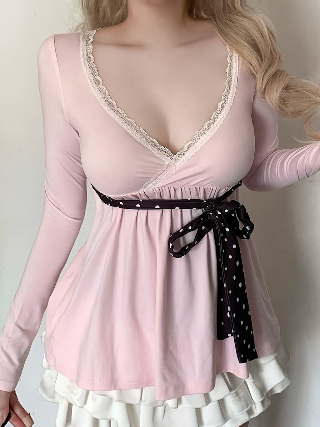 v-neck babydoll top bow tie - dresscoquette