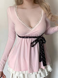 v-neck babydoll top bow tie - dresscoquette