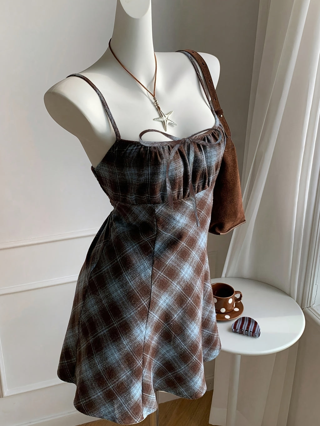 checkered spaghetti dress