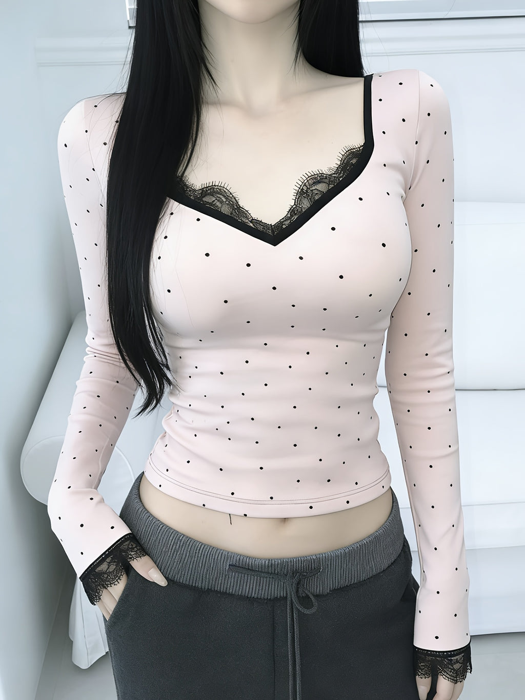v-neck polka dot lace top - dresscoquette