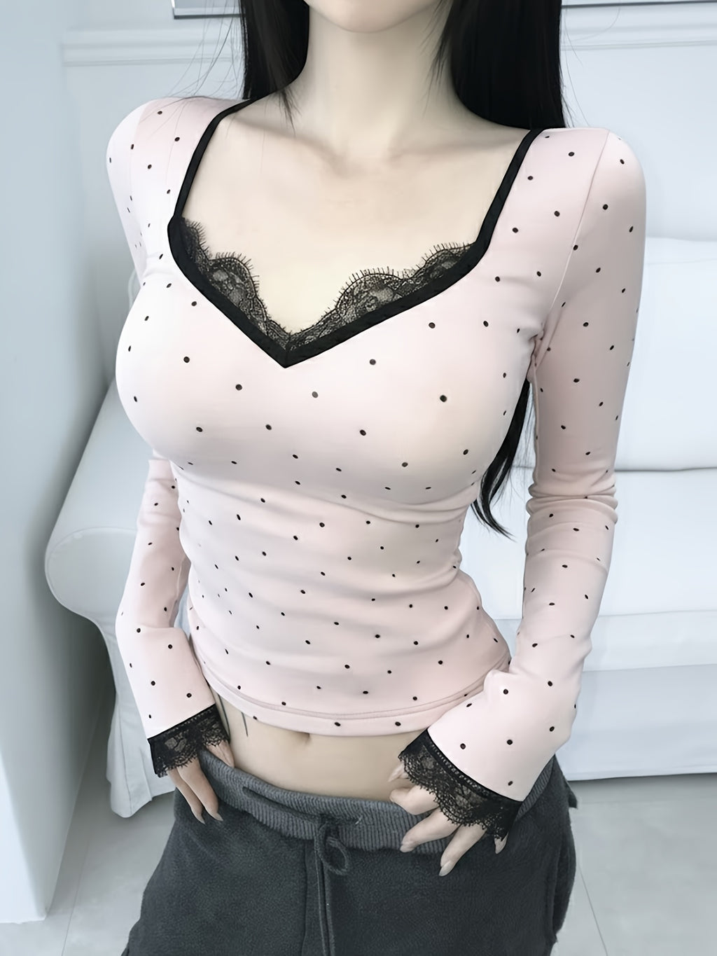 v-neck polka dot lace top - dresscoquette