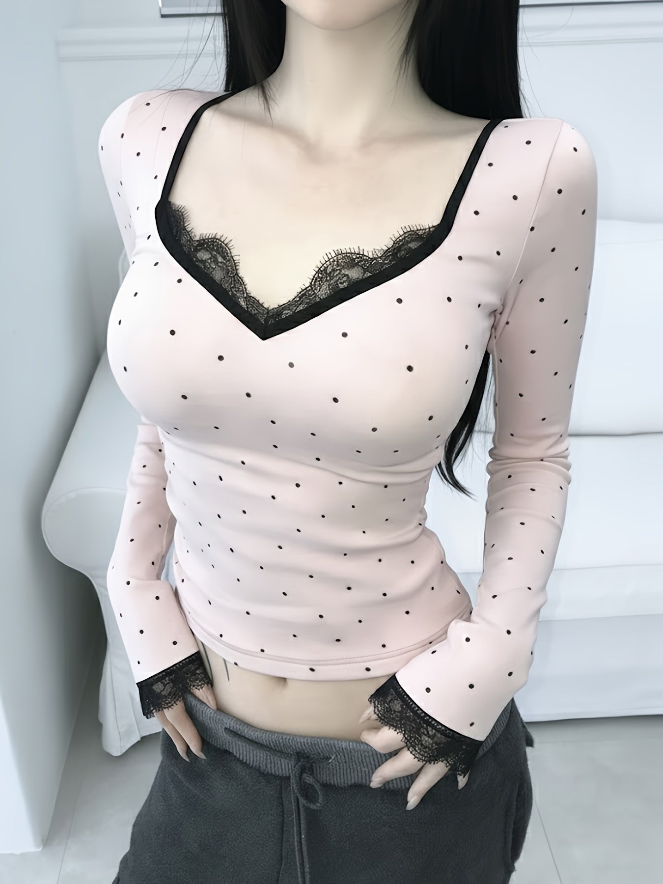 v-neck polka dot lace top - dresscoquette