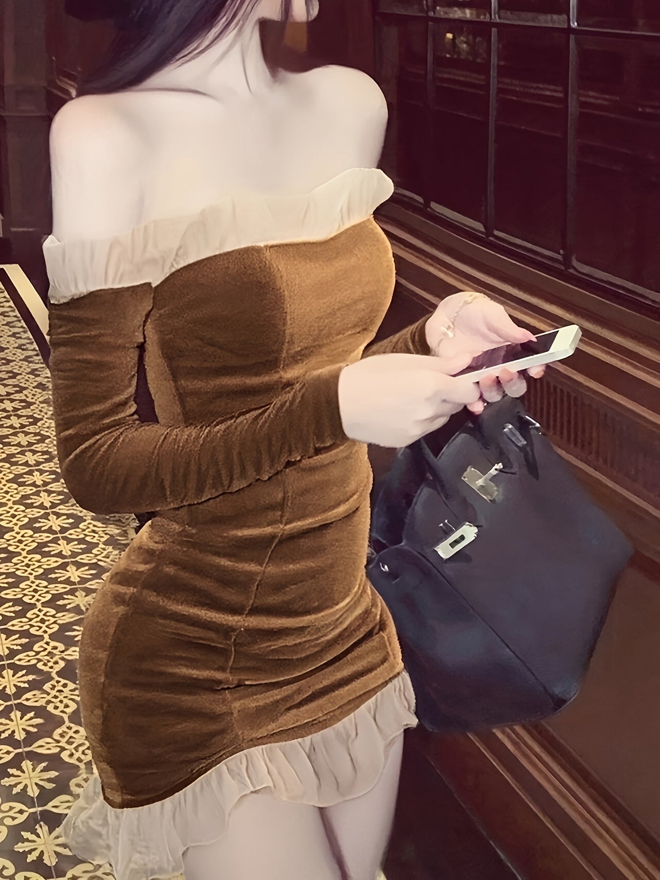 coffee ruffle dress - dresscoquette