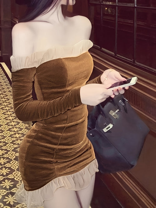 coffee ruffle dress - dresscoquette