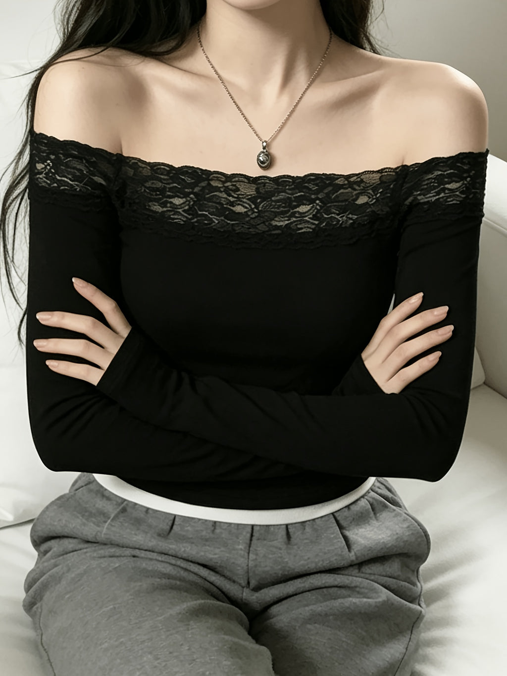 off-shoulder lace top - dresscoquette
