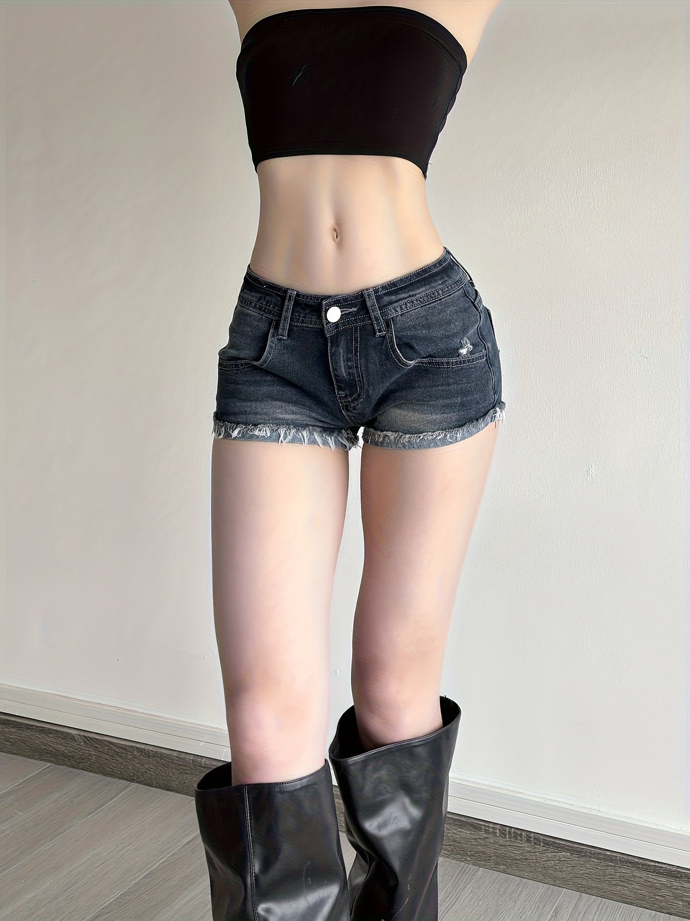 dark denim shorts