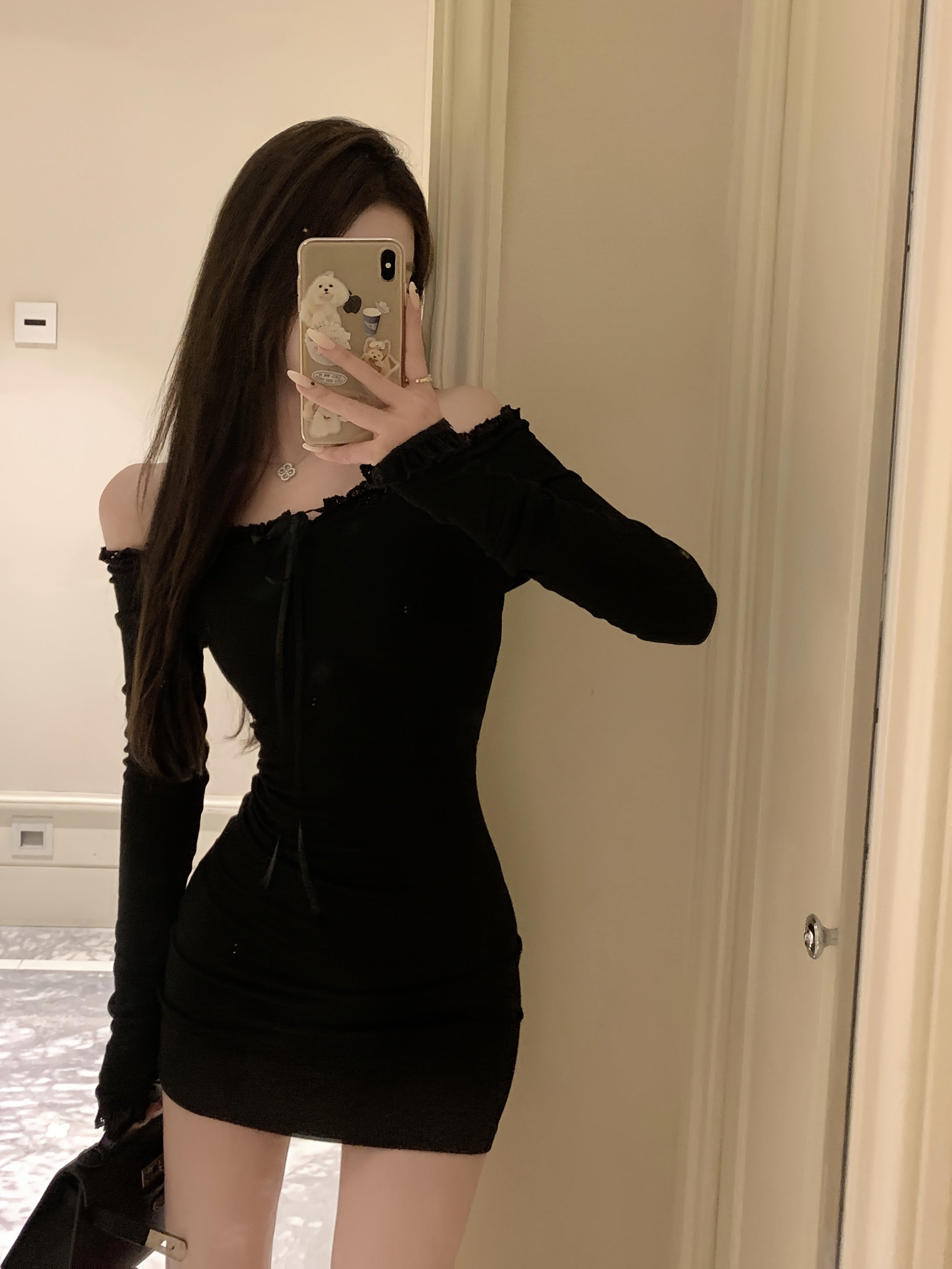 long sleeve front bow tie dress - dresscoquette