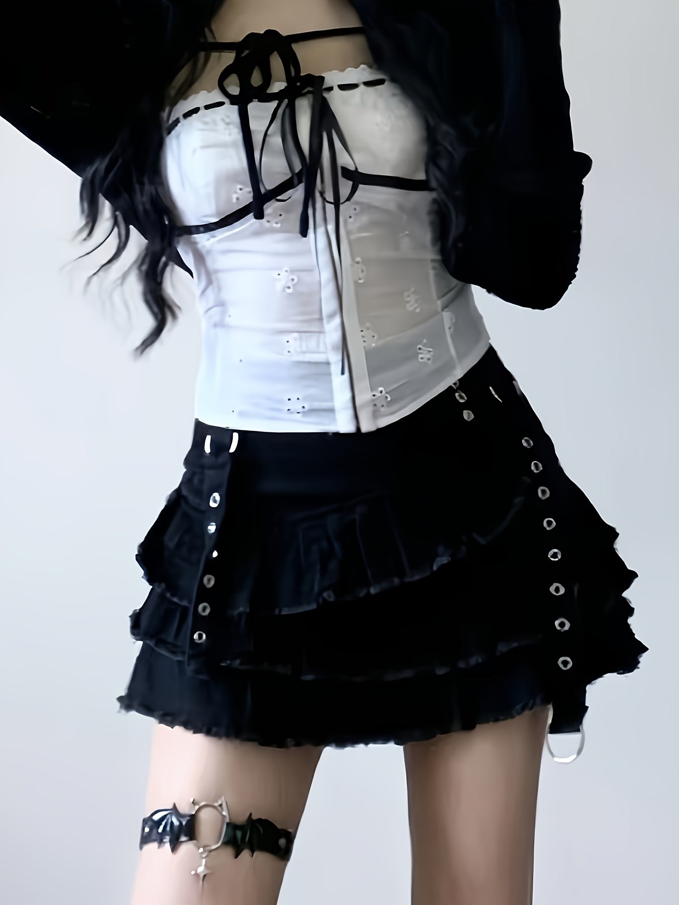 dark layered jeans skirt - dresscoquette