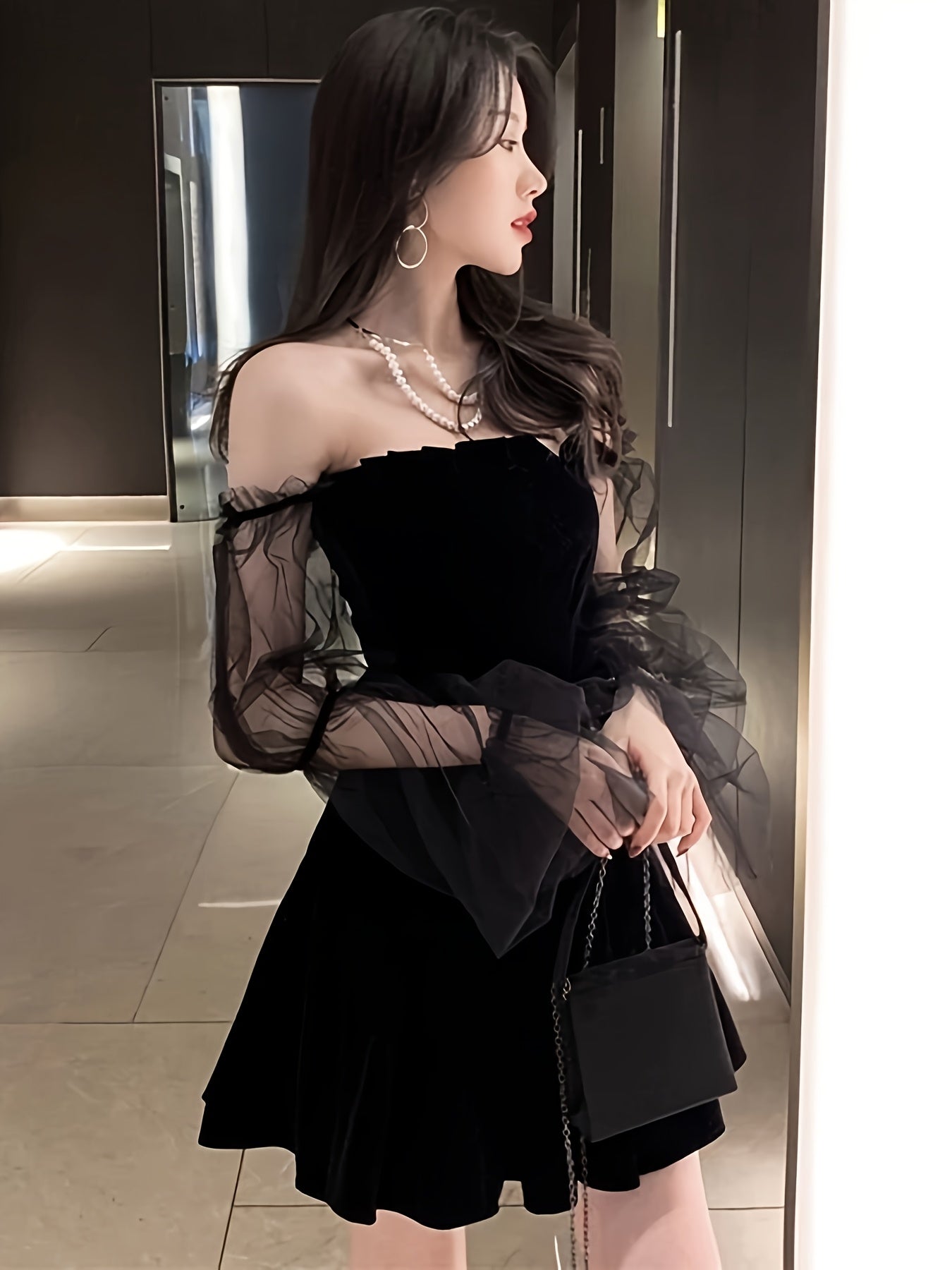 see-through puffy sleeve dress - dresscoquette