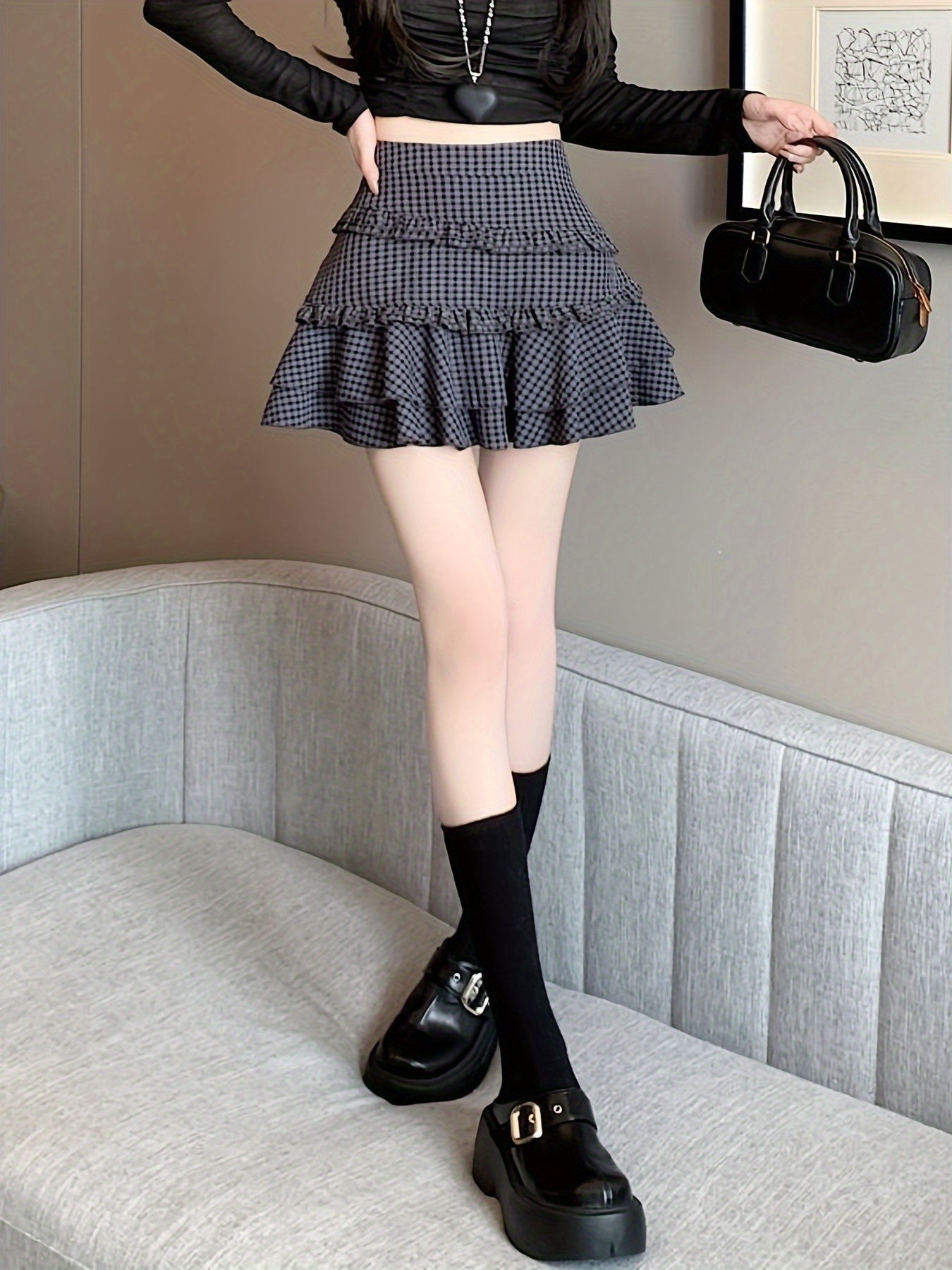 mini checkered ruffle skirt