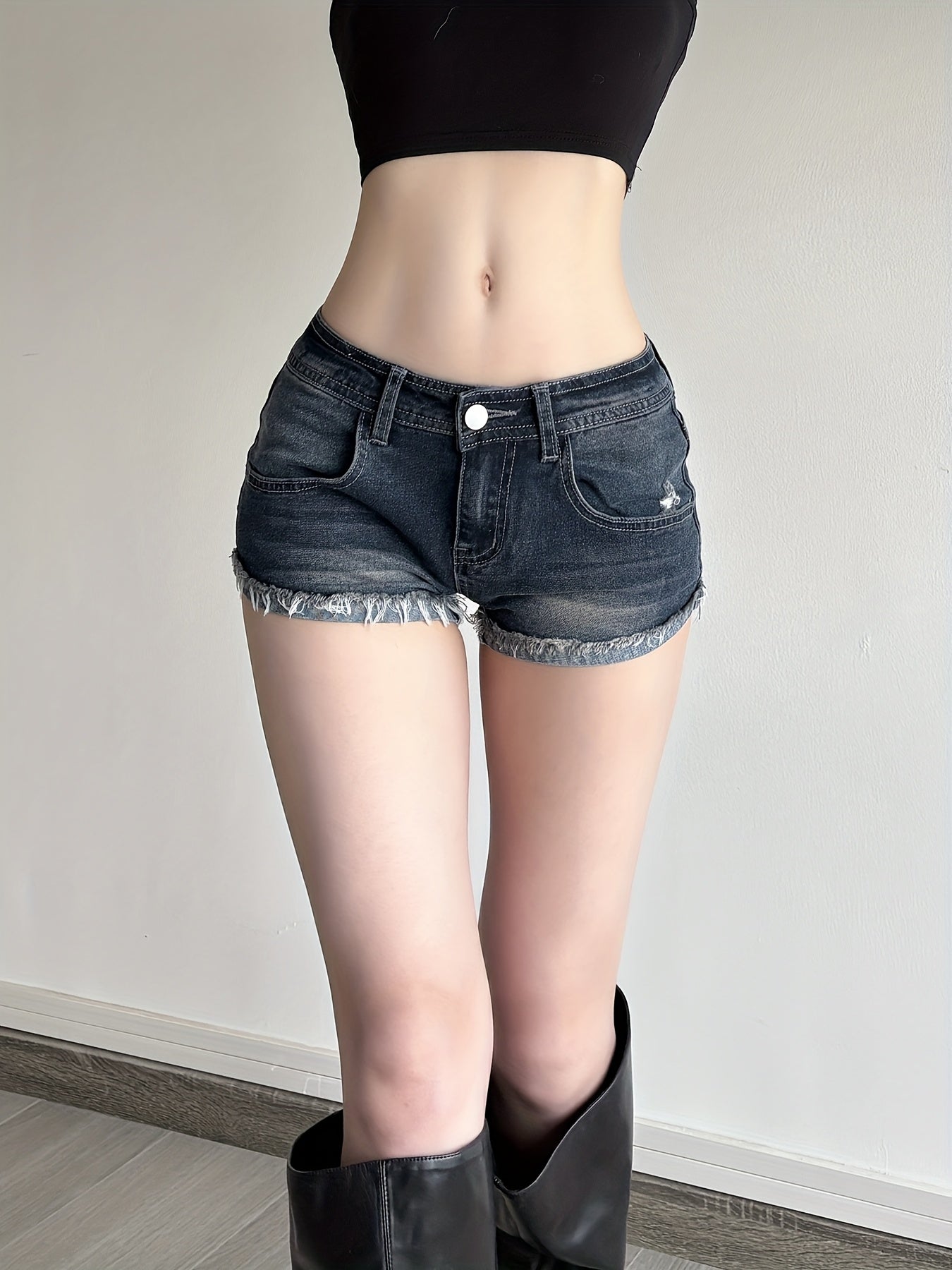 dark denim shorts