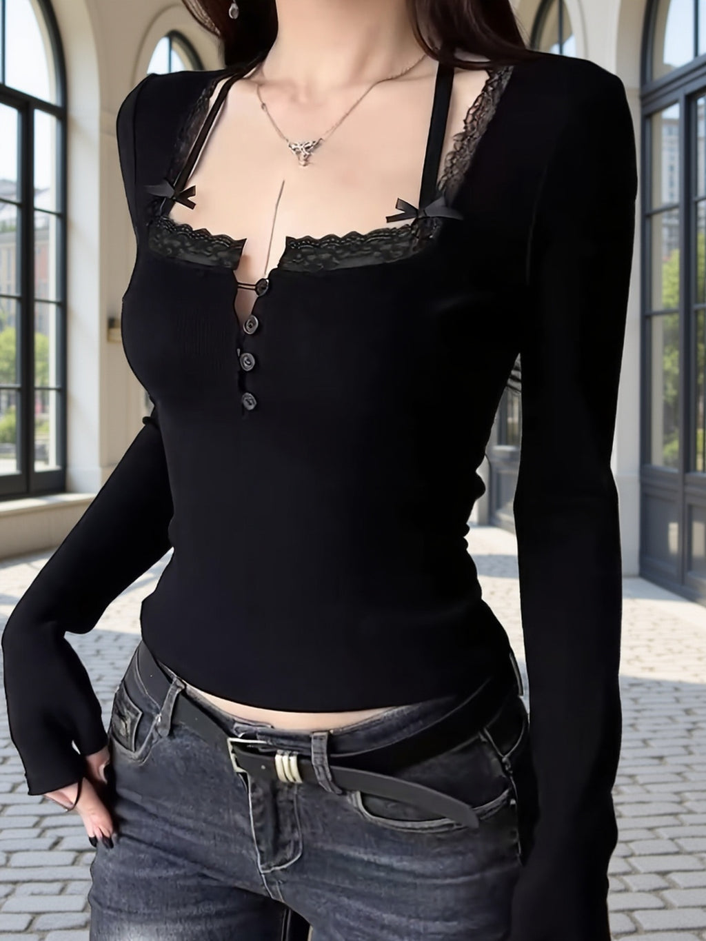 button up bow tie long sleeve - dresscoquette