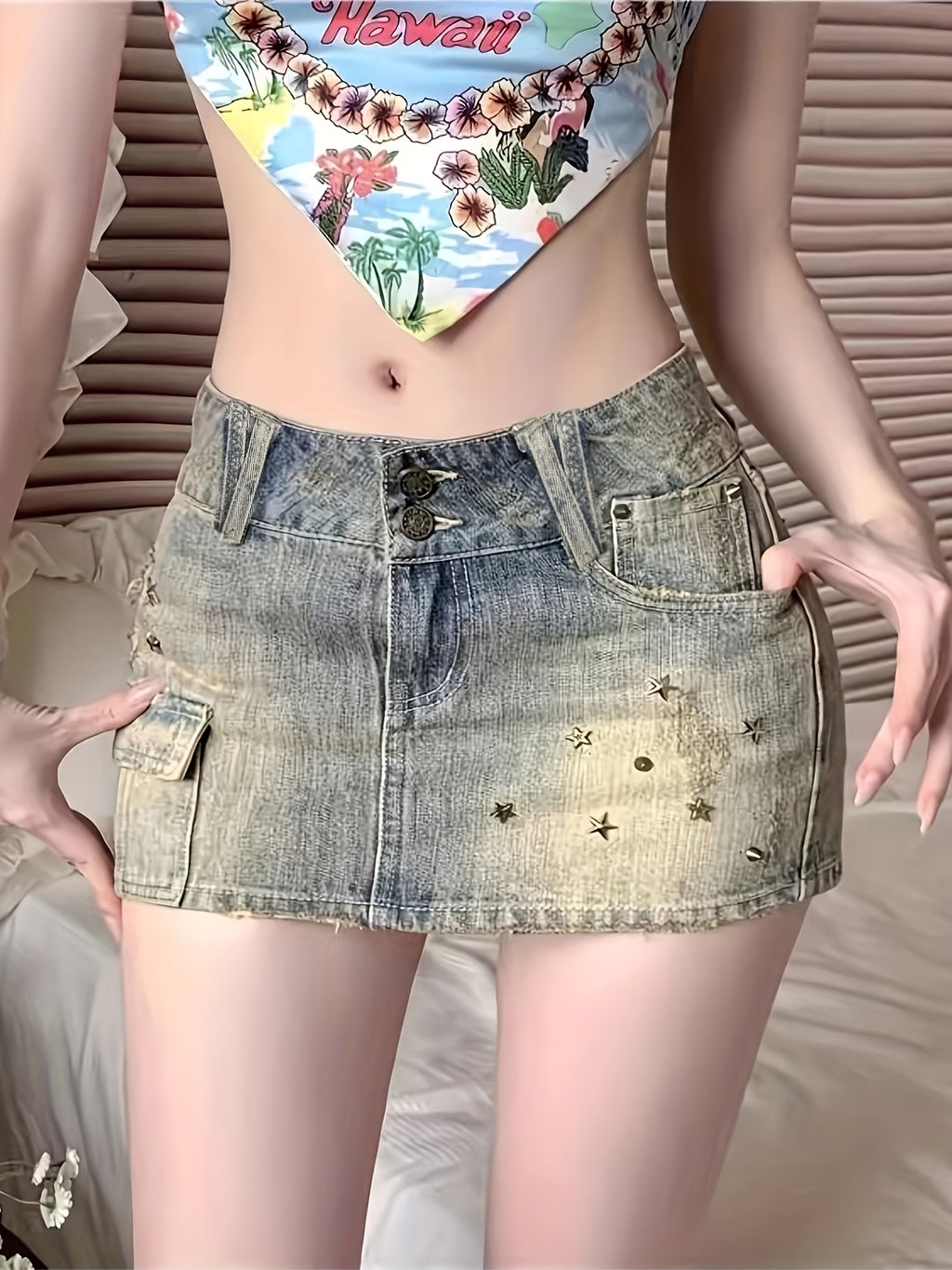 crested jeans skirt - dresscoquette