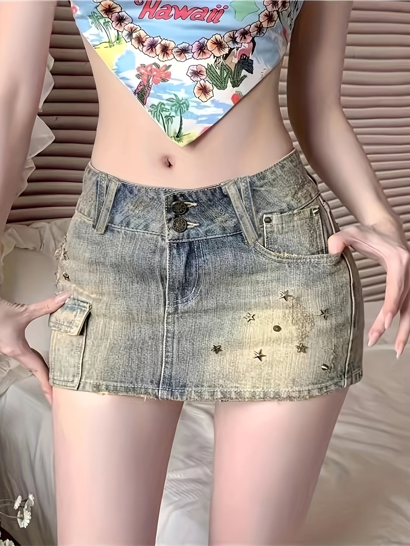 crested jeans skirt - dresscoquette