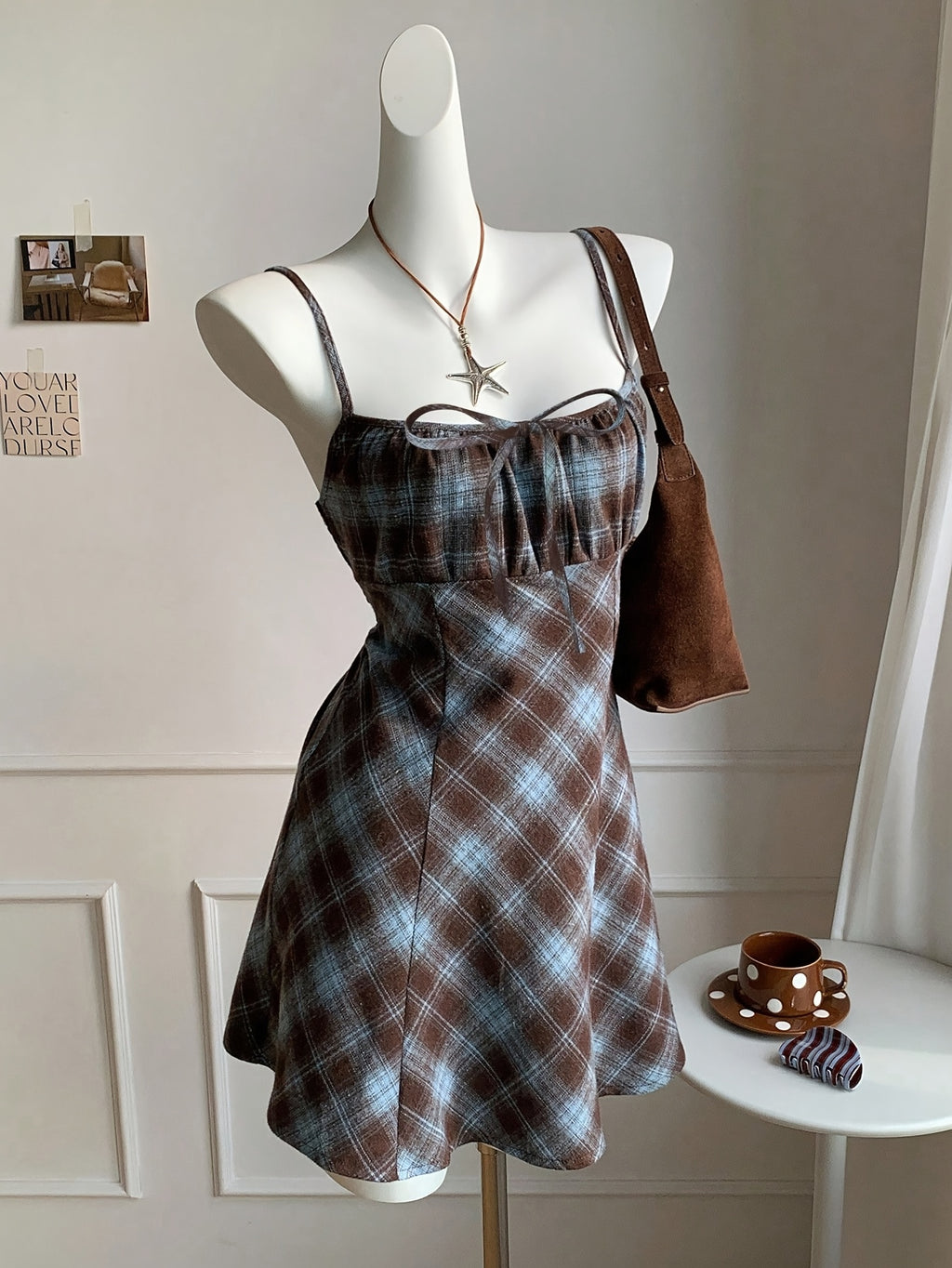 checkered spaghetti dress