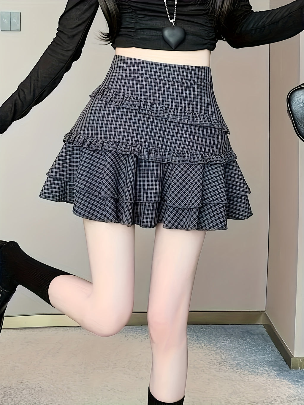 mini checkered ruffle skirt