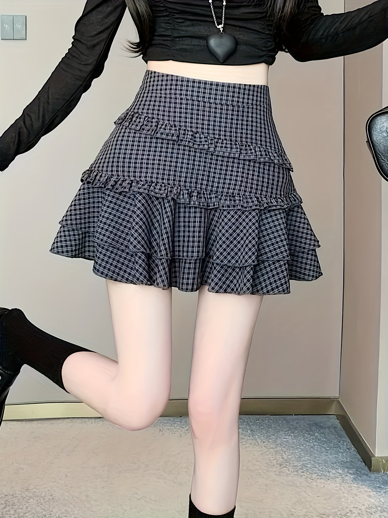 mini checkered ruffle skirt