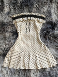 mini dress polka dot, bow tie, lace - dresscoquette