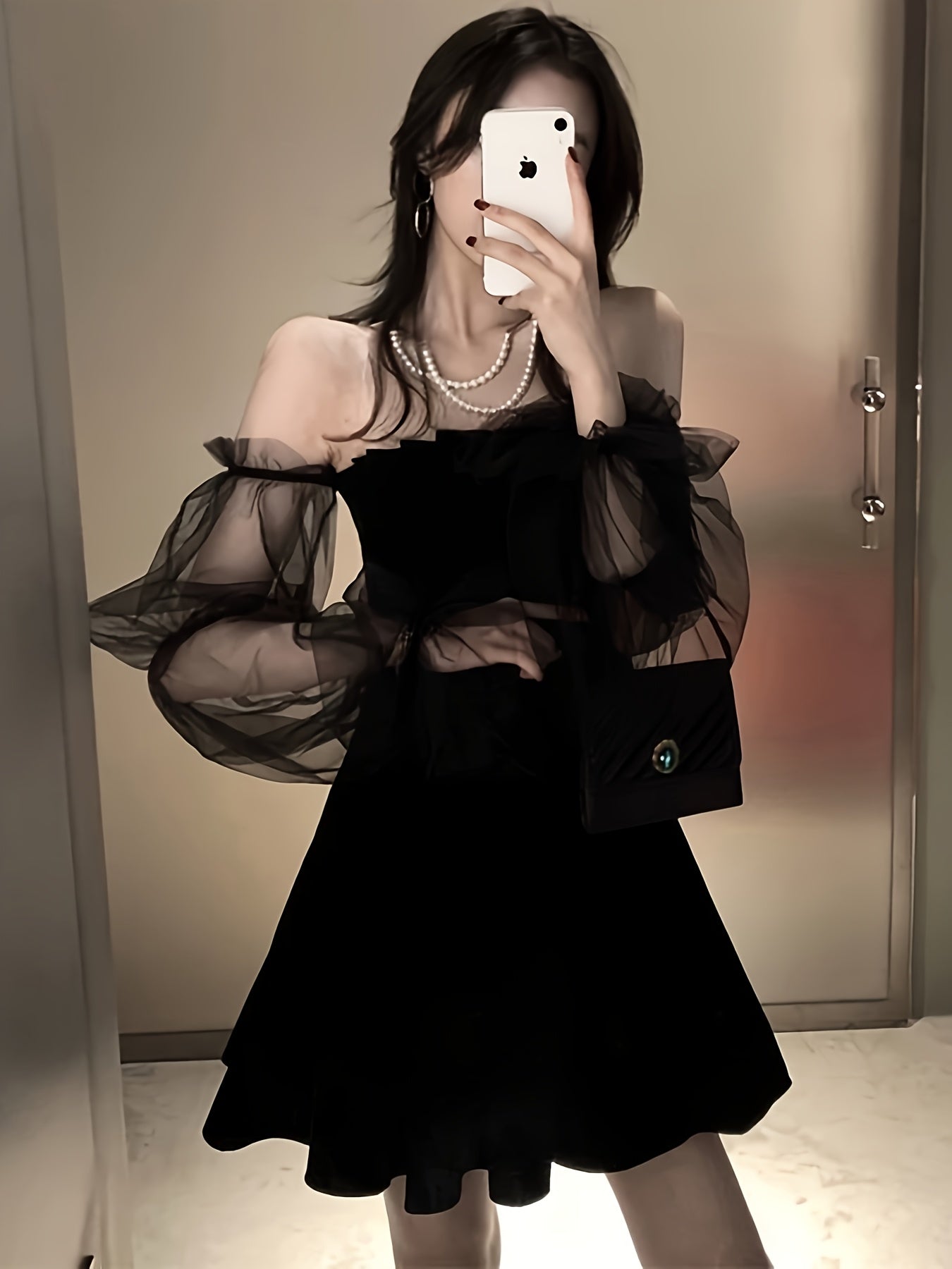 see-through puffy sleeve dress - dresscoquette