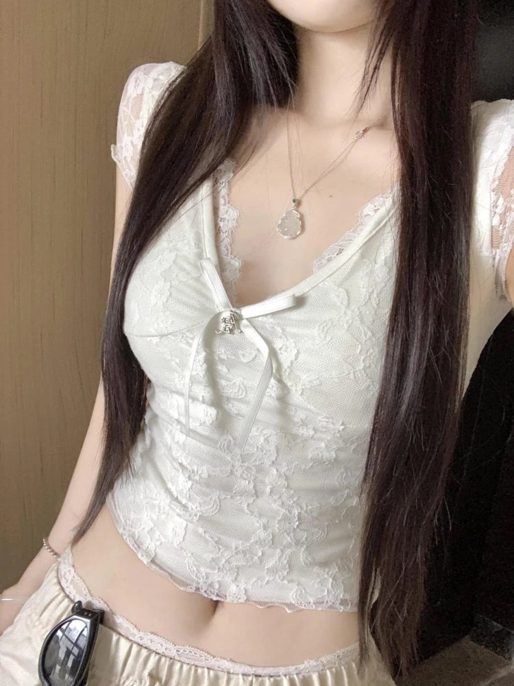 slim lace v-neck