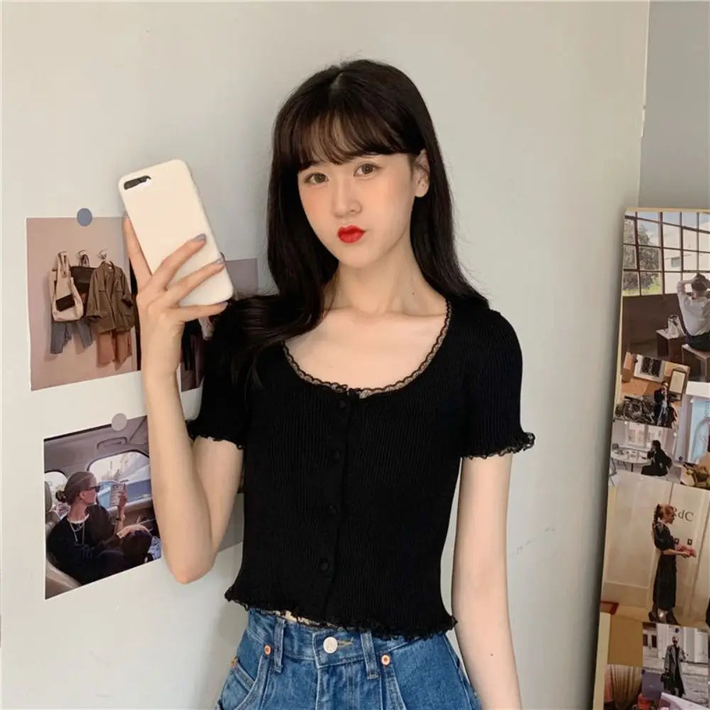 frilly button-up t-shirt