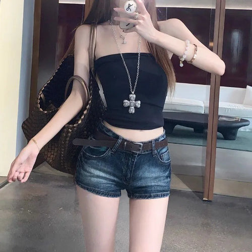 blue denim shorts