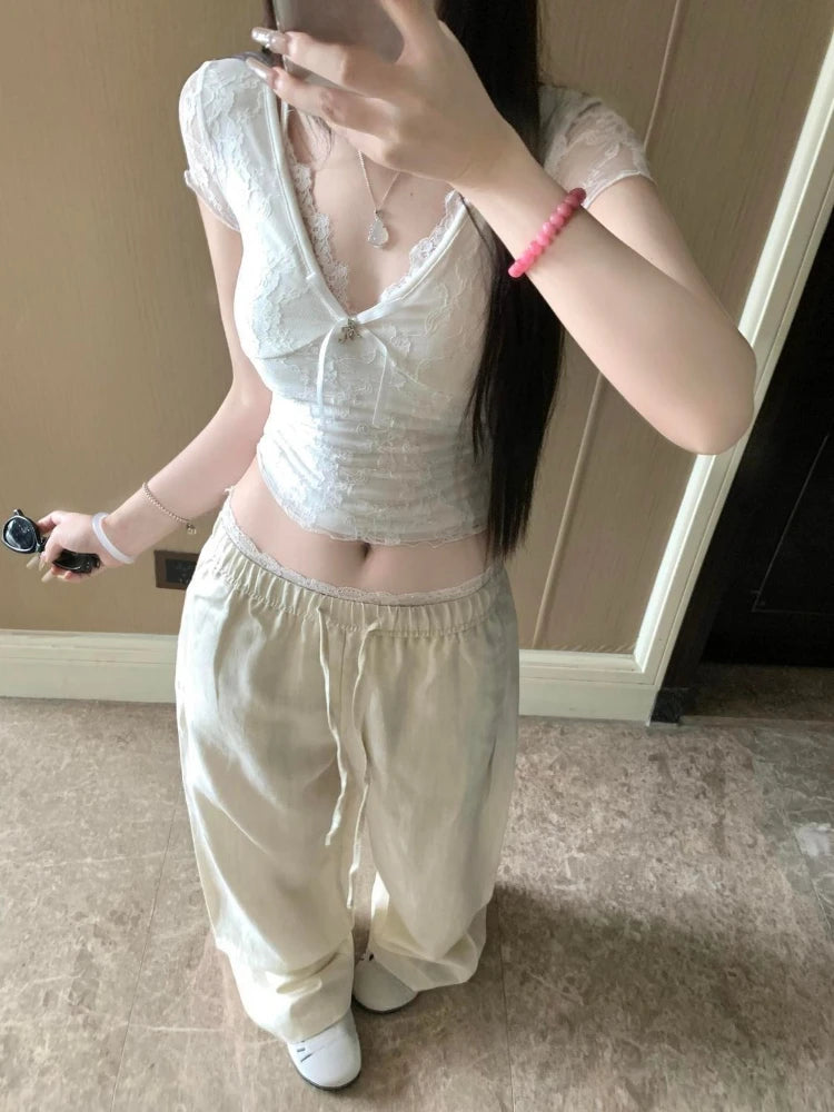 slim lace v-neck