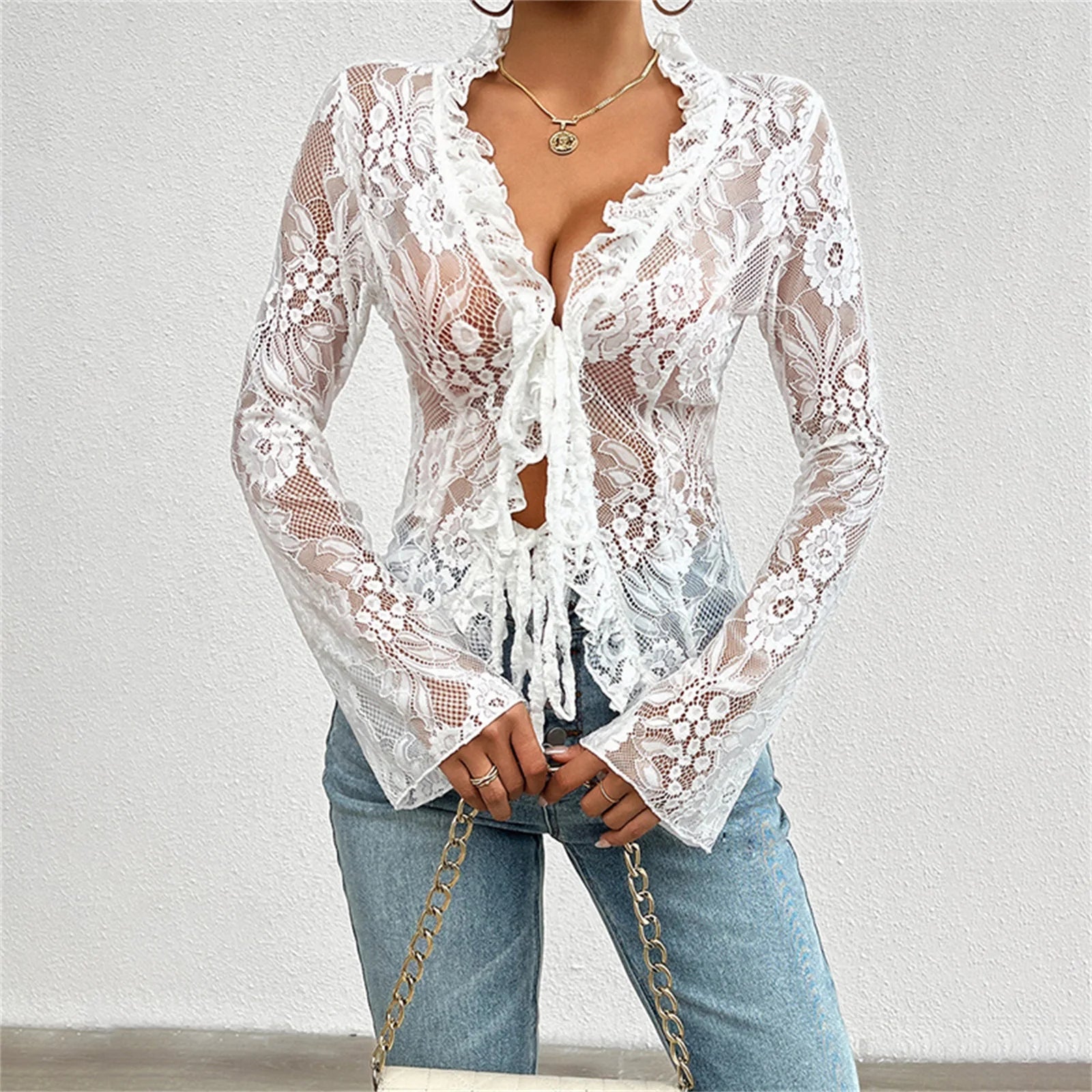 front tie lace shirt