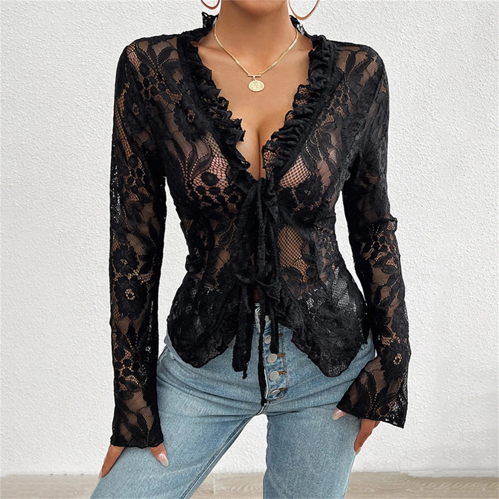 front tie lace shirt
