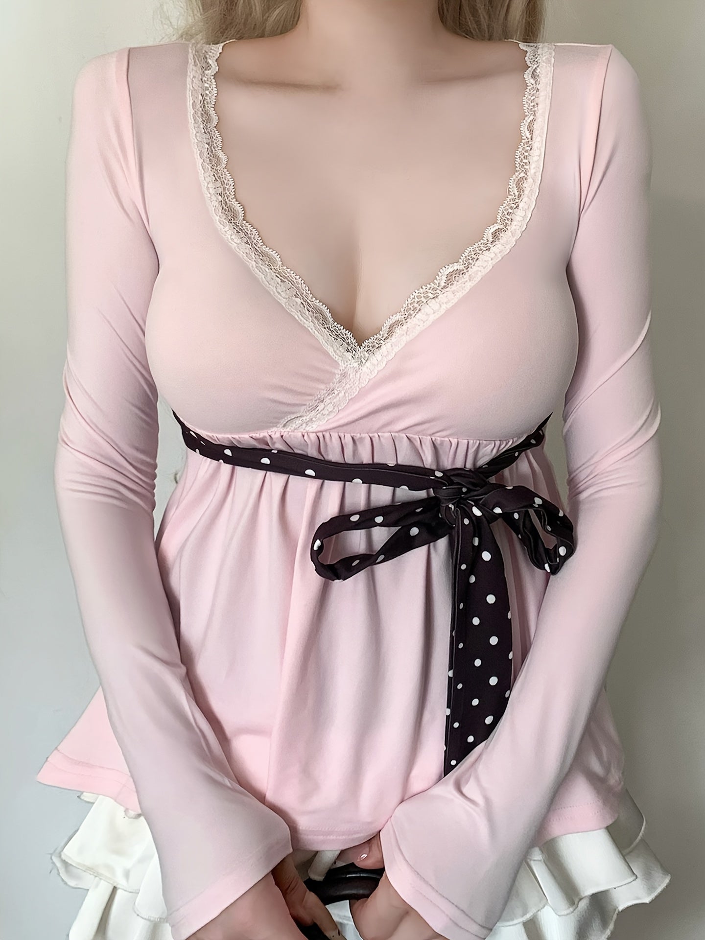 v-neck babydoll top bow tie - dresscoquette