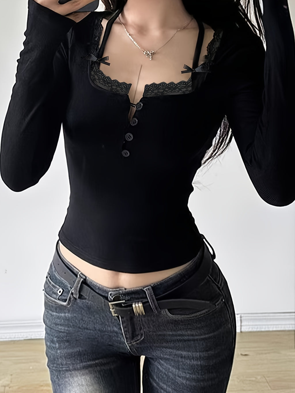 button up bow tie long sleeve - dresscoquette