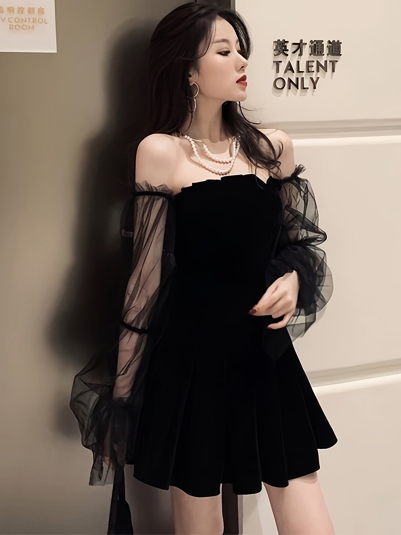 see-through puffy sleeve dress - dresscoquette