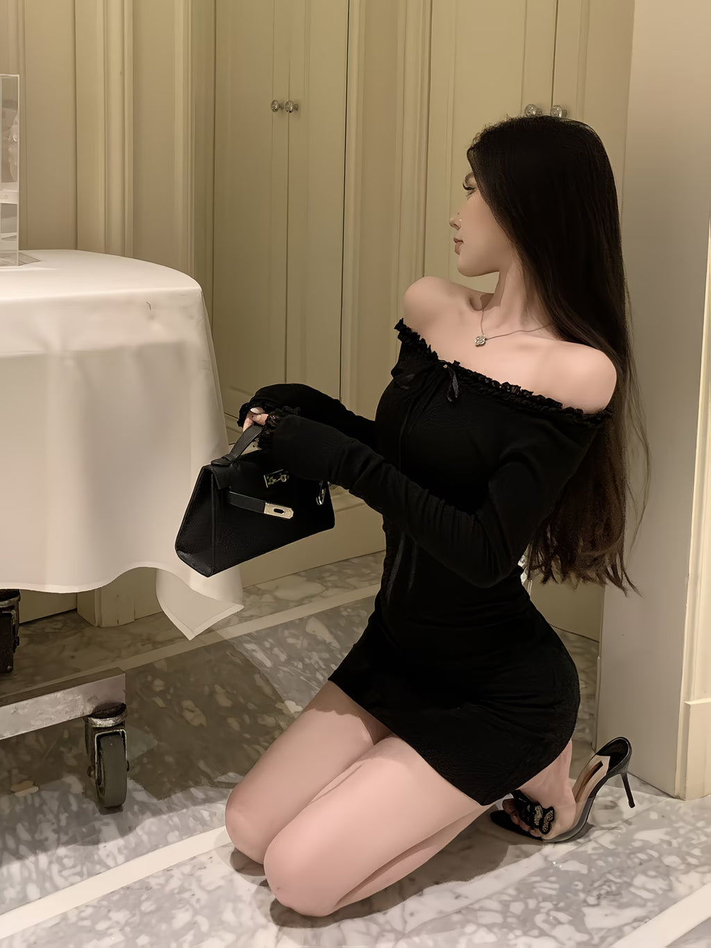 long sleeve front bow tie dress - dresscoquette