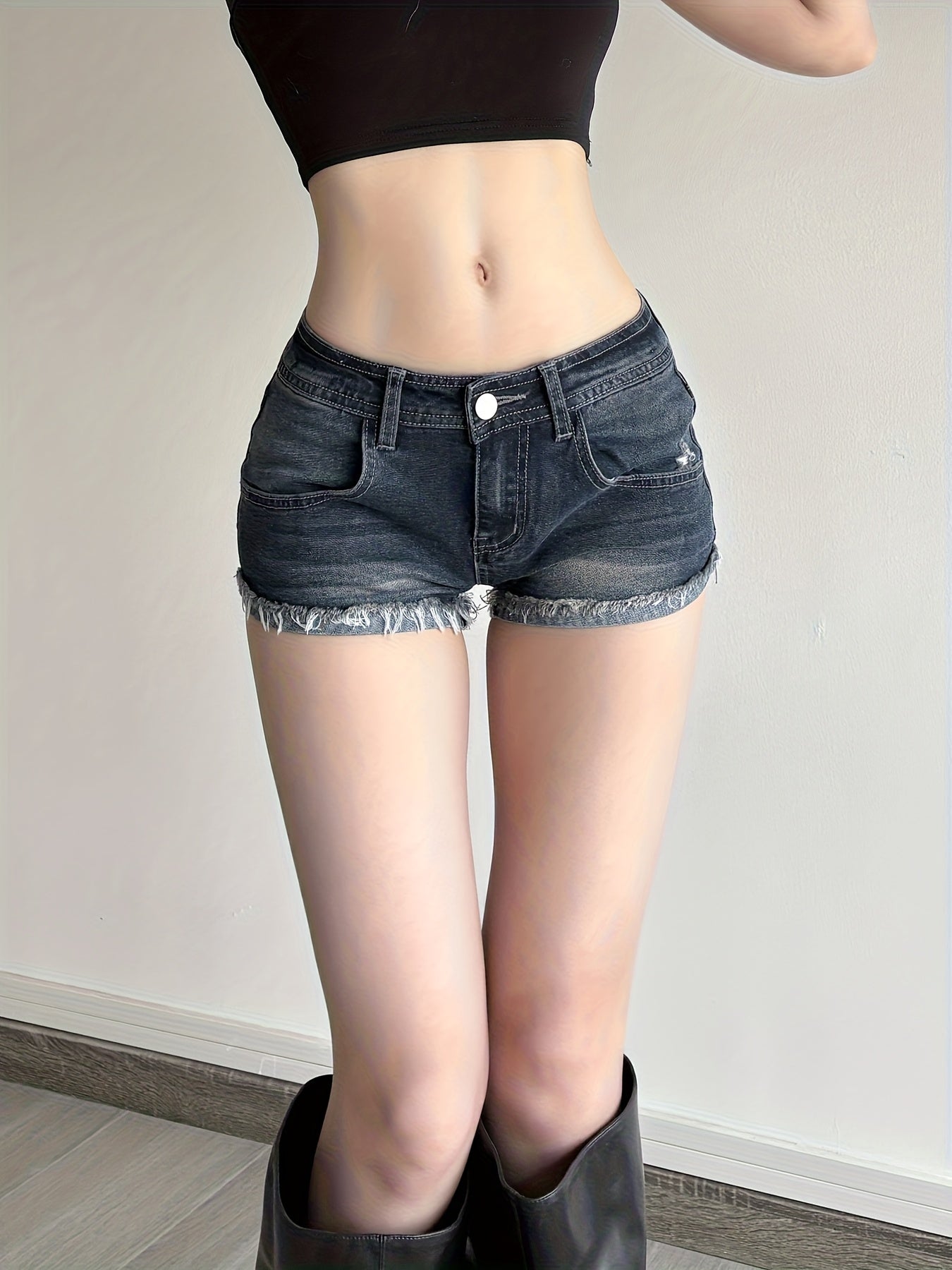 dark denim shorts