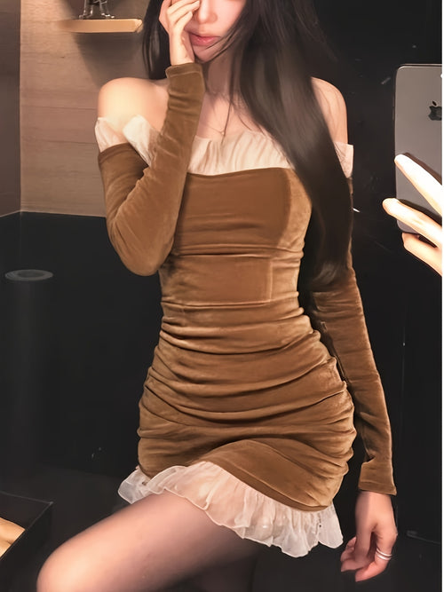 coffee ruffle dress - dresscoquette